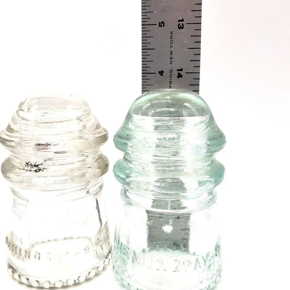 Lot of 2 Hemingray No 9 Clear Glass Insulator Made in USA Antique Collectable